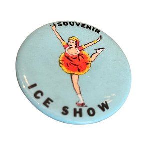 Vintage 1950s Souvenir Extended Pinback Ice Show Ice Skater Blue 1.75" Diameter